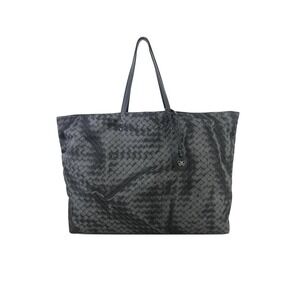 Bottega Veneta Intrecciolusion Intrecciato Nylon Tote Bag Black Leather Italy
